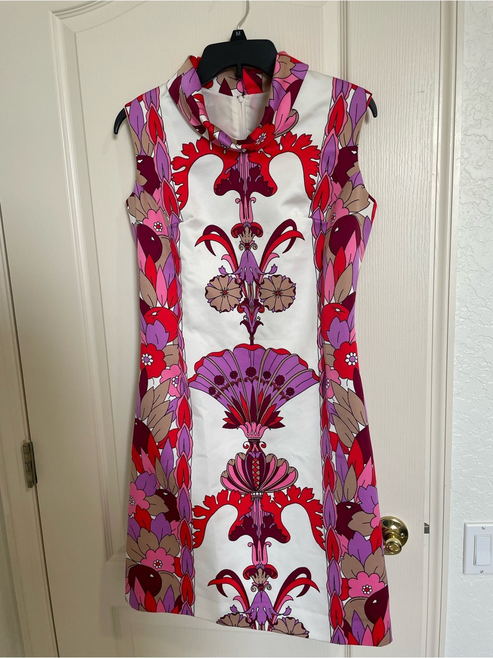 Vintage 60’s Mod Pink, Red Floral-Print Shift Dress M